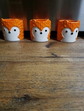 Set of 3 Orange Ceramic Fox Planters